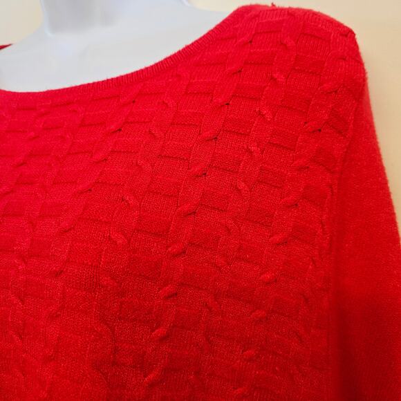 News Lady Red Wool Blend Sweater Size M Dolman Sleeves Drapey Lagenlook HiLow - Picture 2 of 8